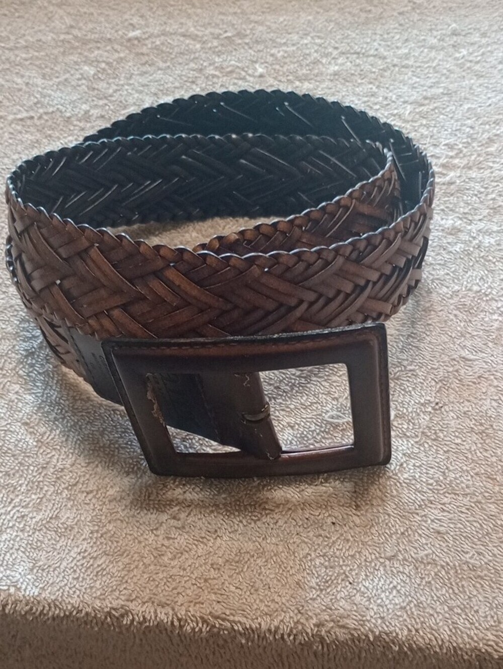Women's Braided Leather Belt - Brown With Square Buckle